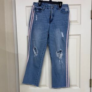 Size 10 Wild Fable light wash distressed jeans with pink side stripes.